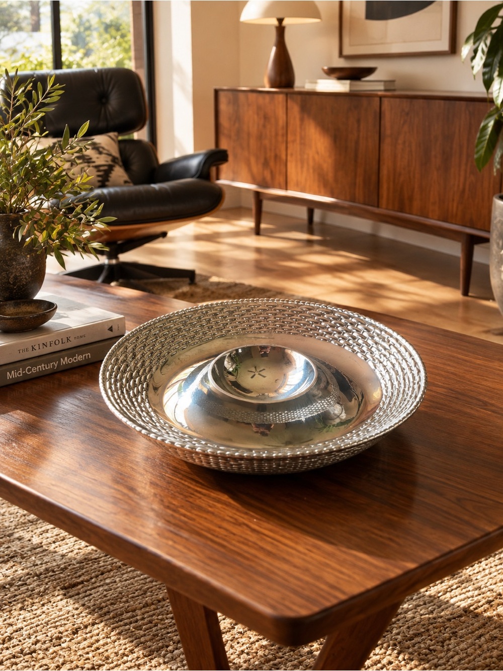 Silver Textured Serving Bowl - Elegant Centerpiece